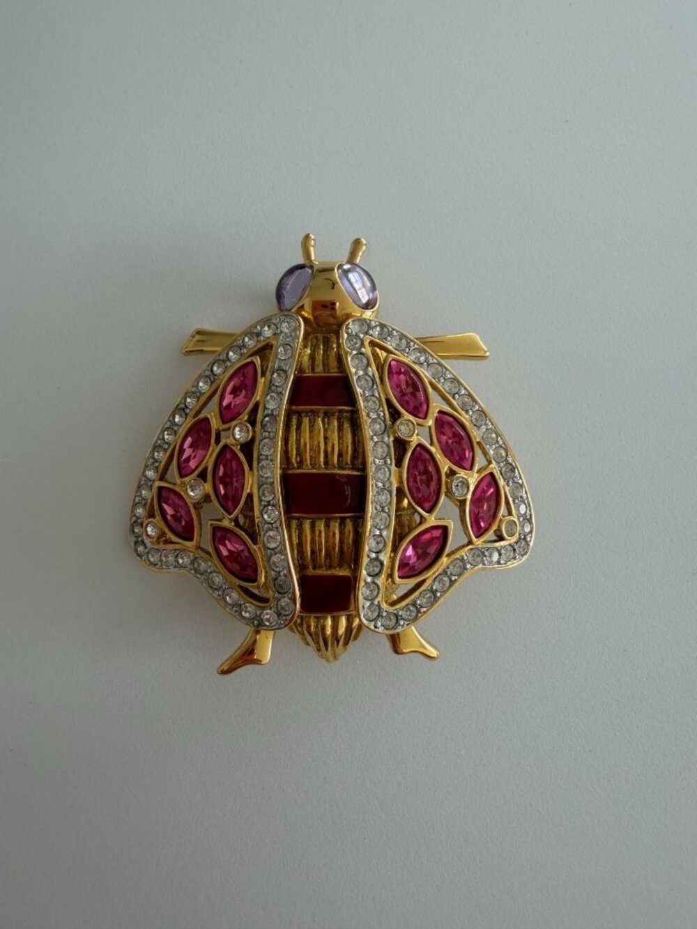 VALENTINO GARAVANI Large Vintage Pink Crystal Gold Tone Brooch Pin